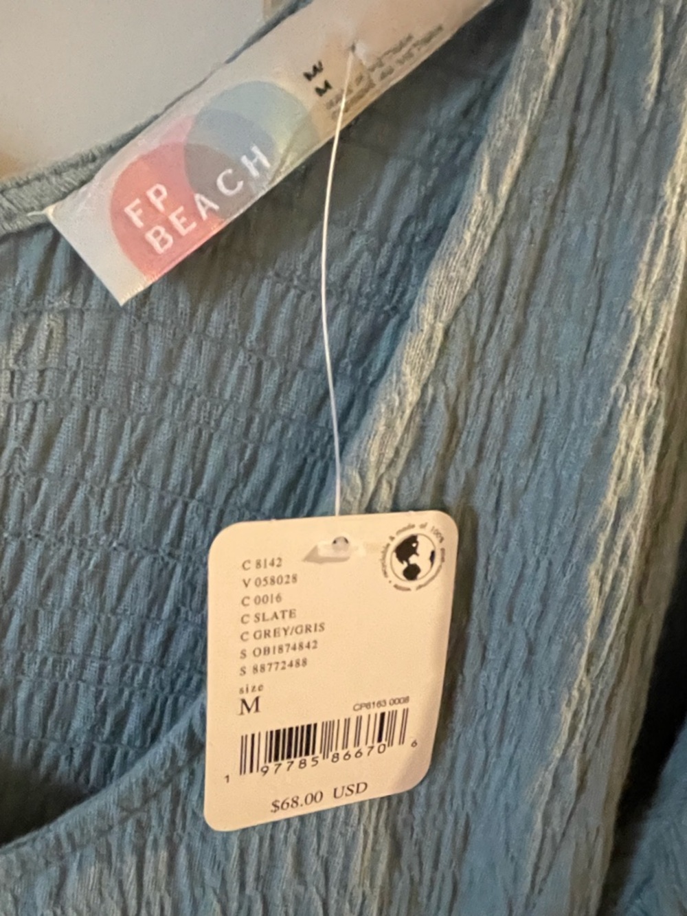 Free People Sage Green Long Sleeve V-Neck Textured Top - Picture 2 of 4